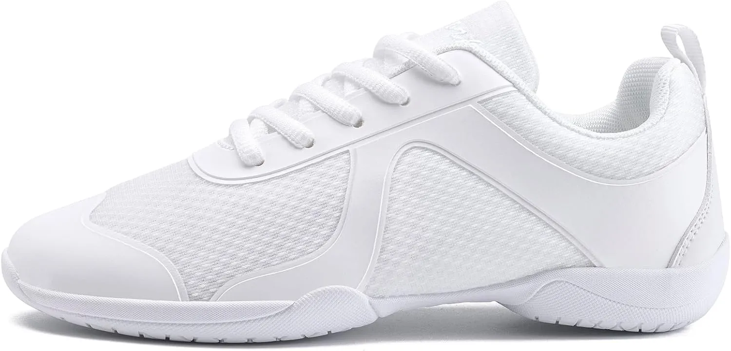 White Cheer Shoes for Girls Womens Cheer Shoes Youth Girls Cheerleading Shoes Competition Gear Dance Tennis Sports Training Athletic Comfortable Flats Breathable Soft Kids Cheer Sneakers