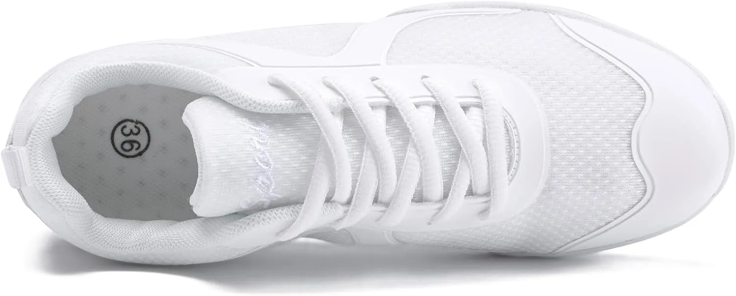 White Cheer Shoes for Girls Womens Cheer Shoes Youth Girls Cheerleading Shoes Competition Gear Dance Tennis Sports Training Athletic Comfortable Flats Breathable Soft Kids Cheer Sneakers