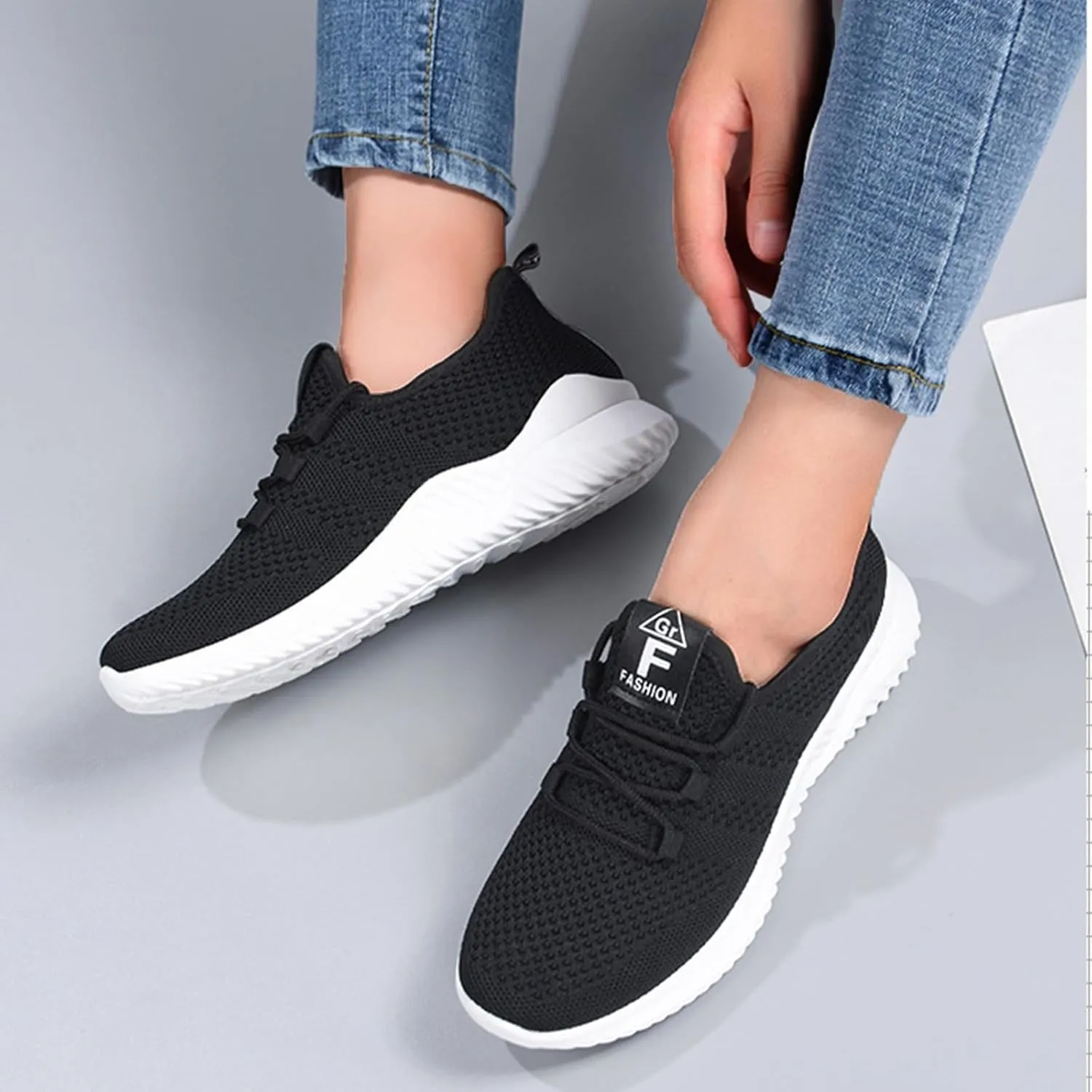 Wide Toe Box Shoes Women Non Slip Tennis Sneakers Feet Arch Support Walking Shoes Lace-up Running Athletic Shoe Diabetes Breathable Gym Workouts