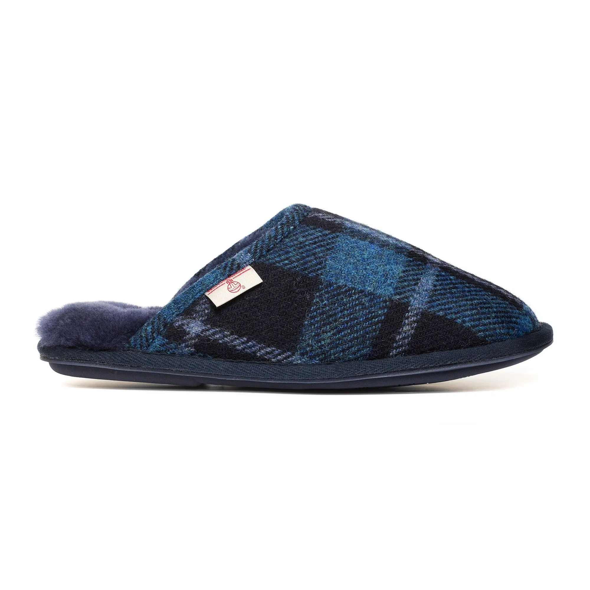 William - Harris Tweed Mule - Navy / Grey Tartan Check