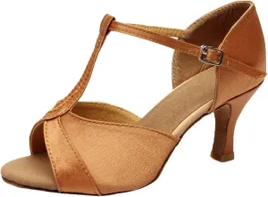 Woman Latin Dance Shoes T Strap Prom Shoe Kitten Heeled Sandals Peep Toe Ballroom Shoes Glitter Practice Dance Shoe