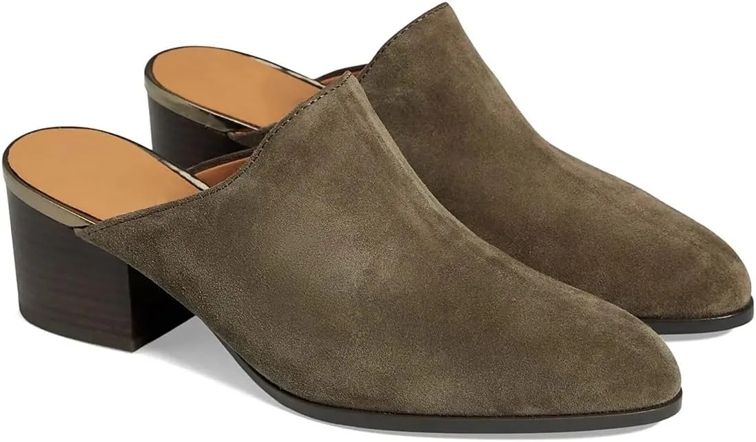 Women Chunky Block Heel Mules Pointed Closed Toe Suede Mule Sandals Slip-On Stacked Heels Booties Backless 2" Heeled Slide Shoes Comfort Fashion Casual Office Homecoming Retro 4-11 M US