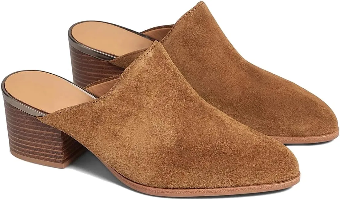 Women Chunky Block Heel Mules Pointed Closed Toe Suede Mule Sandals Slip-On Stacked Heels Booties Backless 2" Heeled Slide Shoes Comfort Fashion Casual Office Homecoming Retro 4-11 M US