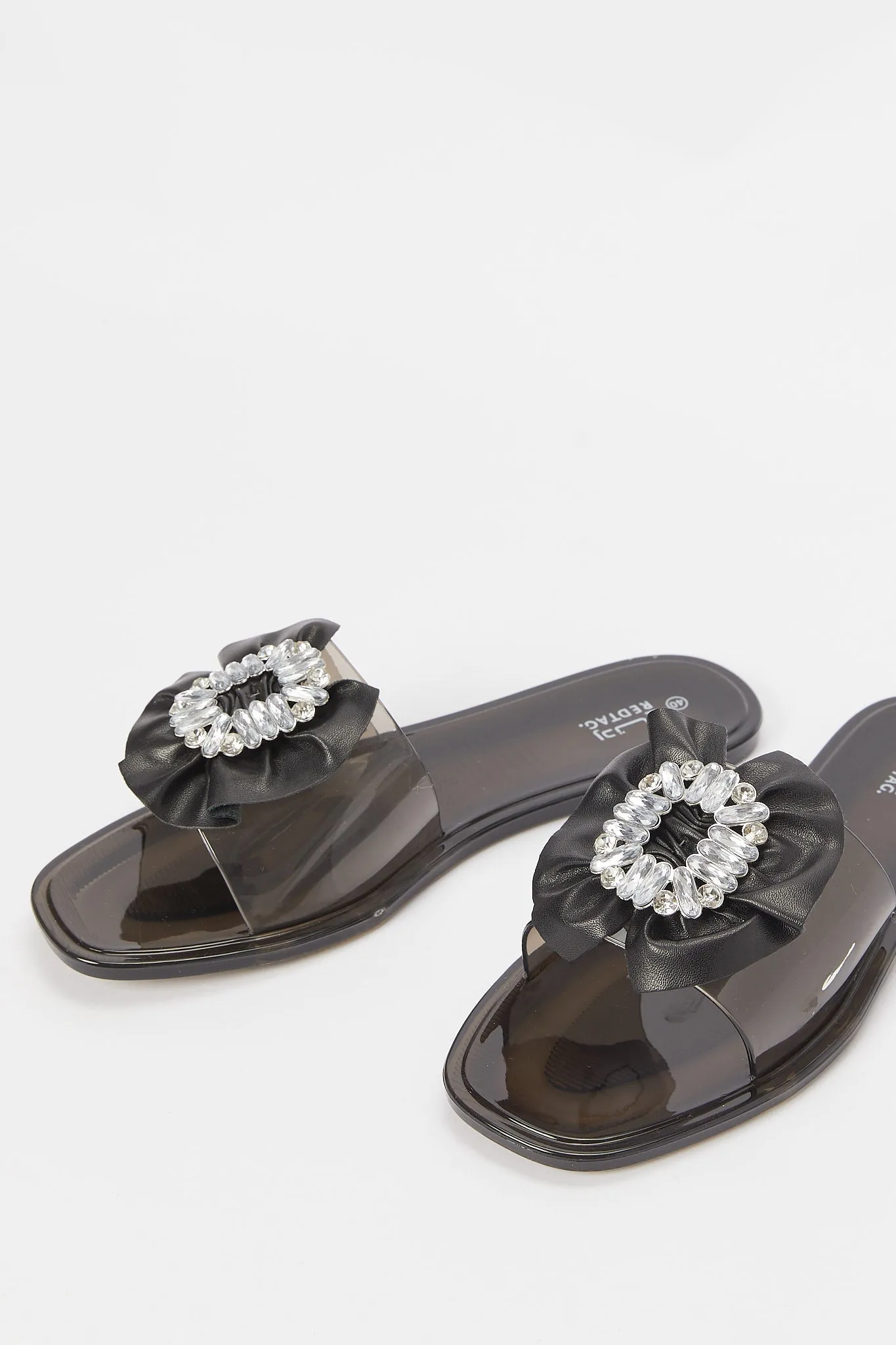 Women Clera Black Embellished Buckle Mule