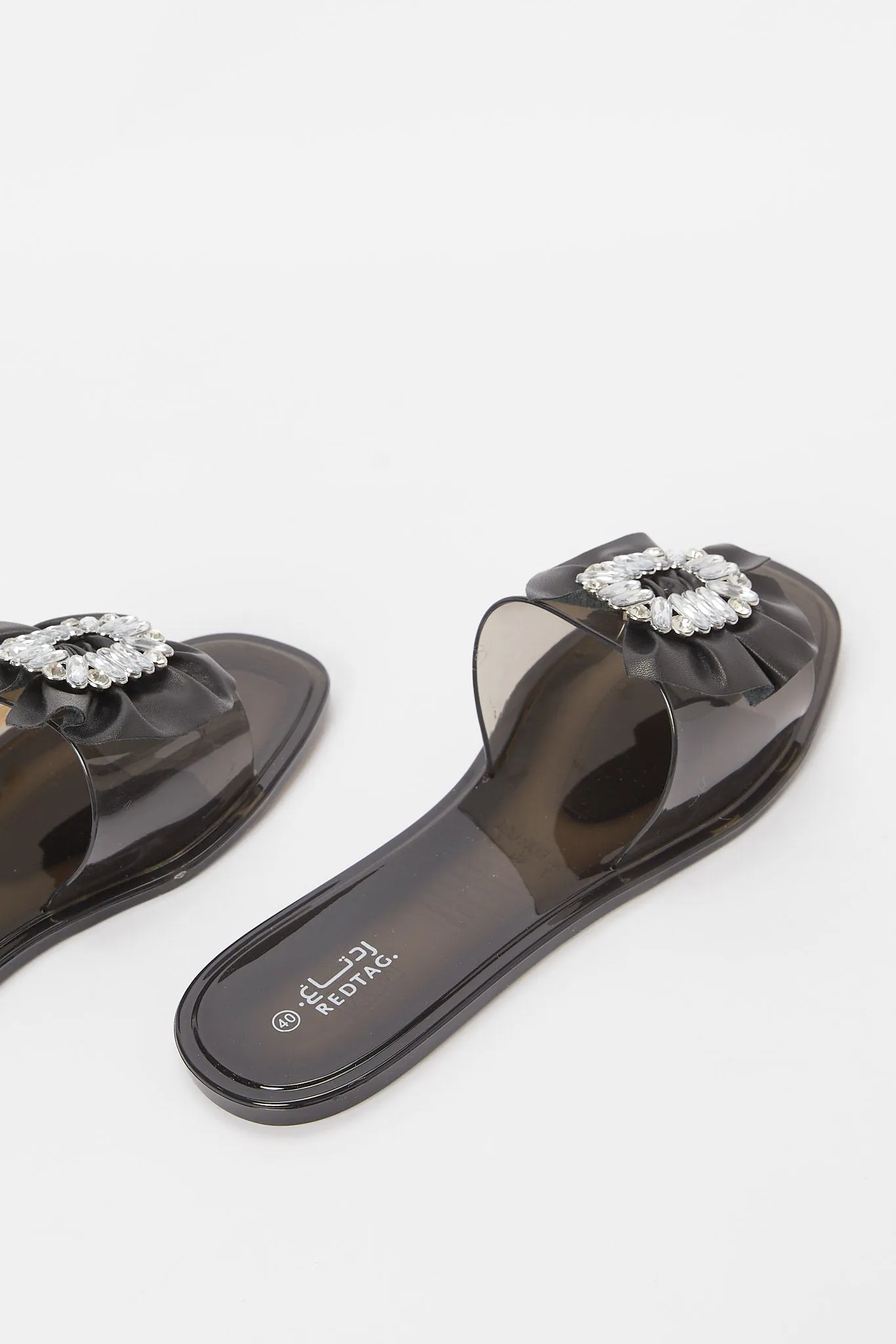 Women Clera Black Embellished Buckle Mule