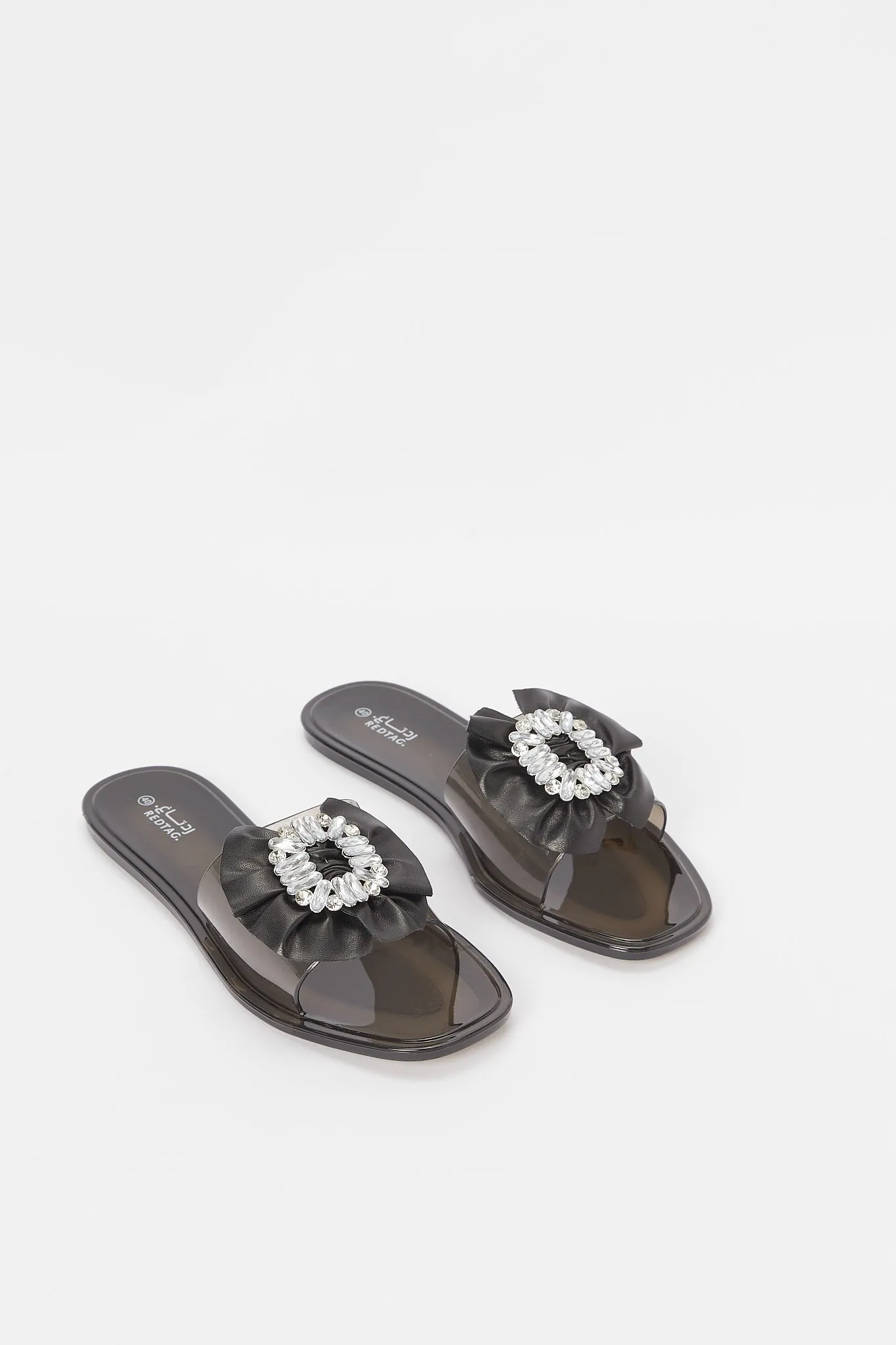Women Clera Black Embellished Buckle Mule