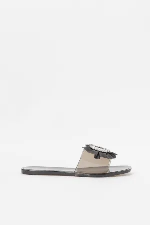 Women Clera Black Embellished Buckle Mule