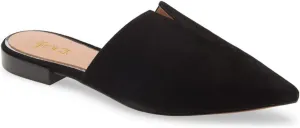 Women Fashion Suede Mules, Sexy Closed Pointed Toe Flat Loafer, Low Heel Backless Mule Sandals, V Cut Lightweight Slip on Walking Shoes for Ladies, Elegant Dress Casual Slippers, Full Size 4-16 M US