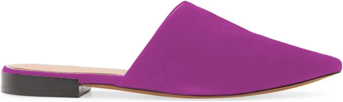 Women Fashion Suede Mules, Sexy Closed Pointed Toe Flat Loafer, Low Heel Backless Mule Sandals, V Cut Lightweight Slip on Walking Shoes for Ladies, Elegant Dress Casual Slippers, Full Size 4-16 M US