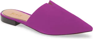 Women Fashion Suede Mules, Sexy Closed Pointed Toe Flat Loafer, Low Heel Backless Mule Sandals, V Cut Lightweight Slip on Walking Shoes for Ladies, Elegant Dress Casual Slippers, Full Size 4-16 M US