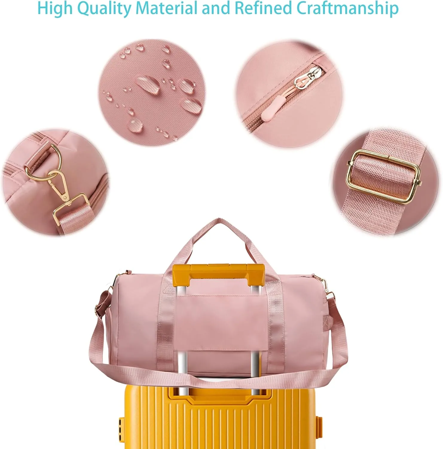 Women Gym Bag with Separation for Wet and Dry, Shoe Storage, Waterproof Travel Duffle Bag for Gym, Swimming, Yoga, Sports (Pink)