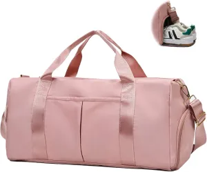 Women Gym Bag with Separation for Wet and Dry, Shoe Storage, Waterproof Travel Duffle Bag for Gym, Swimming, Yoga, Sports (Pink)