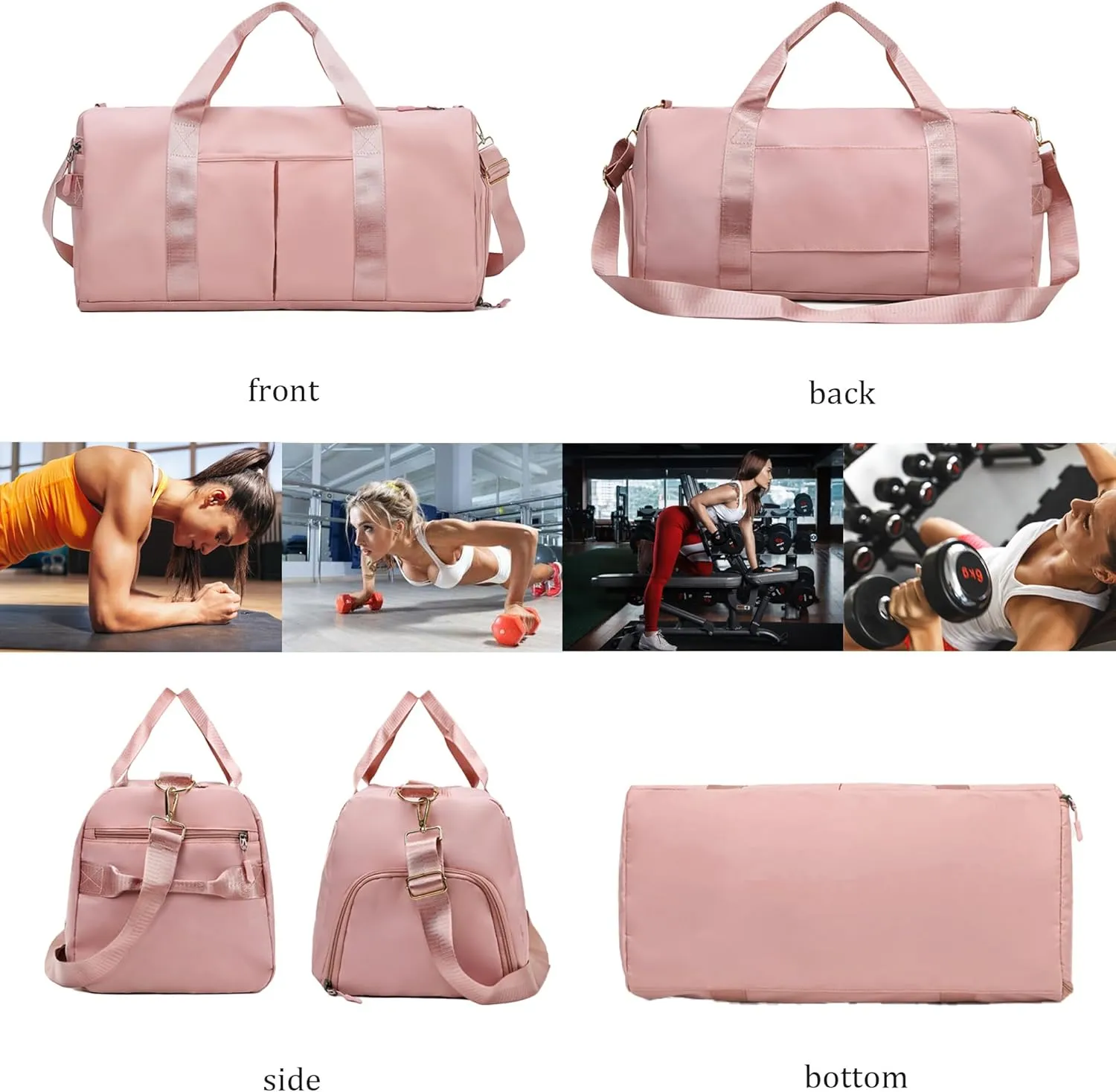 Women Gym Bag with Separation for Wet and Dry, Shoe Storage, Waterproof Travel Duffle Bag for Gym, Swimming, Yoga, Sports (Pink)