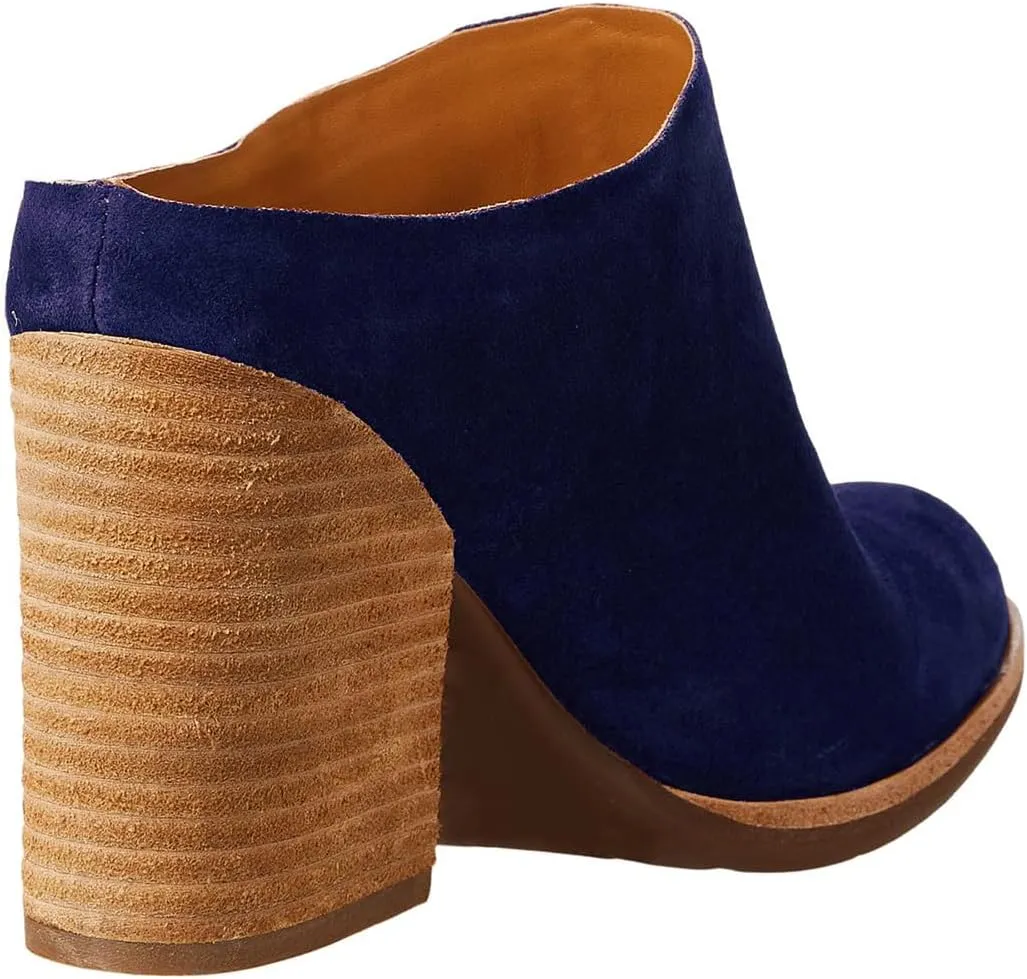 Women High Chunky Stacked Heel Mules Round Closed Toe Heeled Sandals Slip On 3 Inch Block Heels Suede Backless Booties Burnished Dressy Vintage Party Office Ladies Slide Slippers 4-11 M US