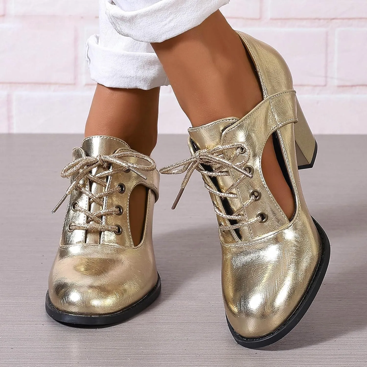 Women High Heel Boots Fashionable New Pattern Vintage Chunky Heeled Metallic Lace Up Shoes Womens Yoga Sandals Size 11
