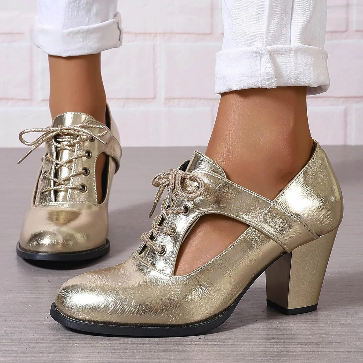 Women High Heel Boots Fashionable New Pattern Vintage Chunky Heeled Metallic Lace Up Shoes Womens Yoga Sandals Size 11