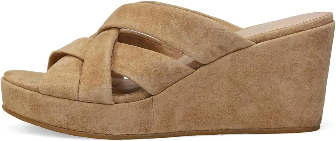 Women Open Round Toe Platform Sandals Backless Slip on Wedge Mid Heel Mules Fashion Daily Dress Shoes Size 4-16 US