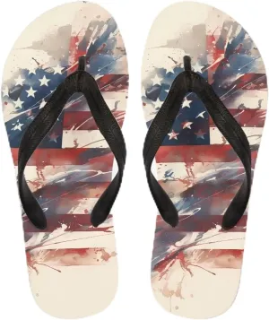 Women Pig Cat Bunny Print Flip Flop Sandal, American Flag Lightweight Thong Sandals Comfort Summer Beach Slippers