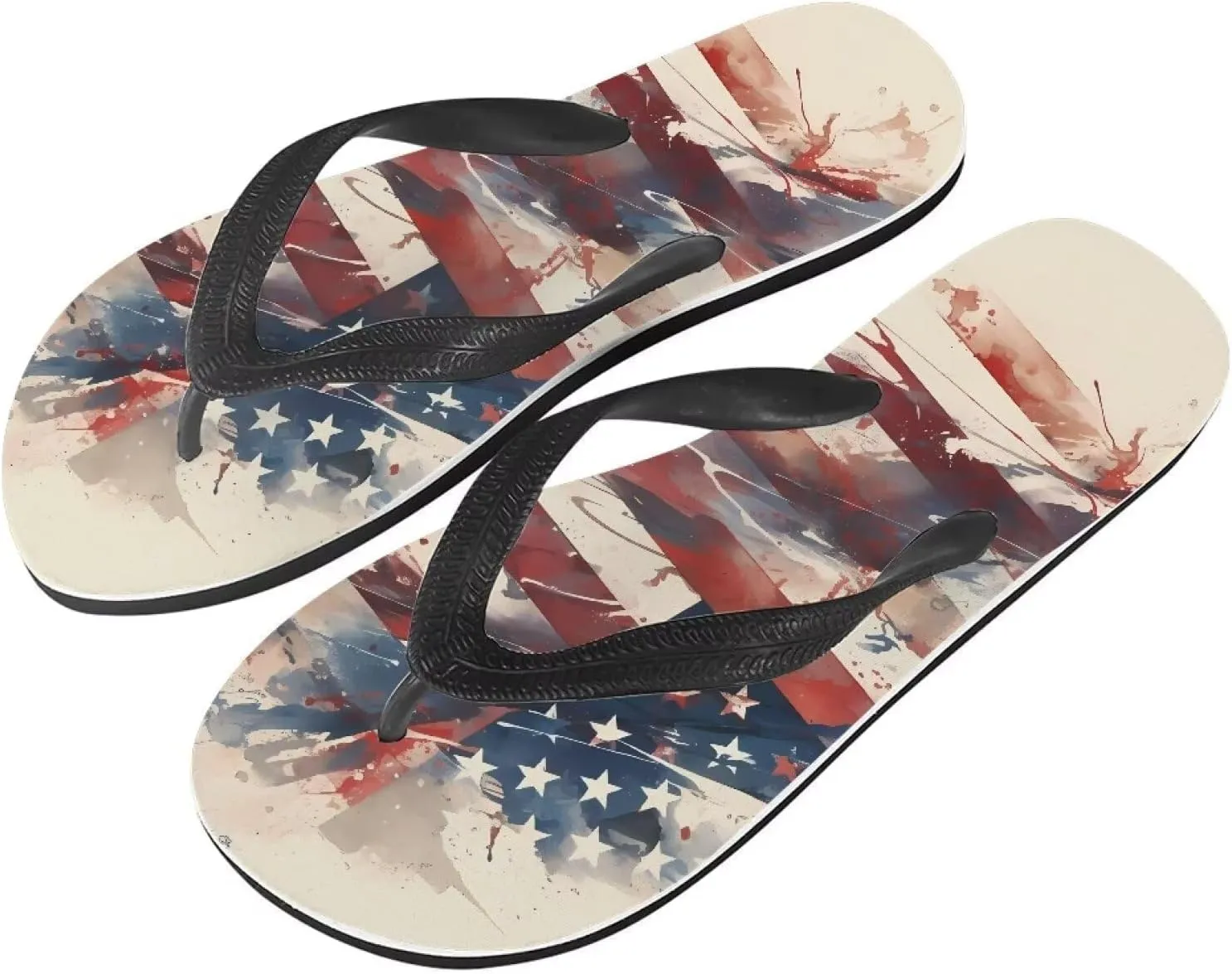 Women Pig Cat Bunny Print Flip Flop Sandal, American Flag Lightweight Thong Sandals Comfort Summer Beach Slippers