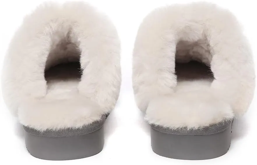 Women Raven Slippers Womens Warm Winter Sheepskin Suede Mule