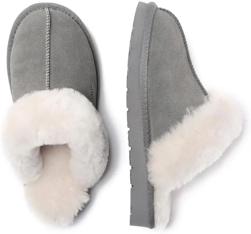 Women Raven Slippers Womens Warm Winter Sheepskin Suede Mule