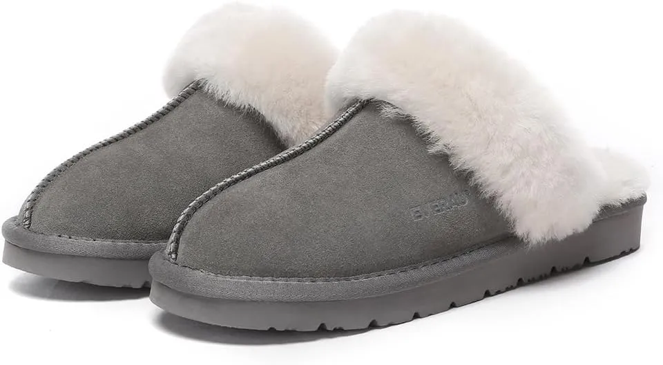 Women Raven Slippers Womens Warm Winter Sheepskin Suede Mule