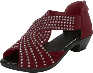 Women Rhinestone Chunky Heels Breathable Fish Mouth Back Zipper Platform Sandals Summer Dressy Cut Out Sandals Wedding Shoes