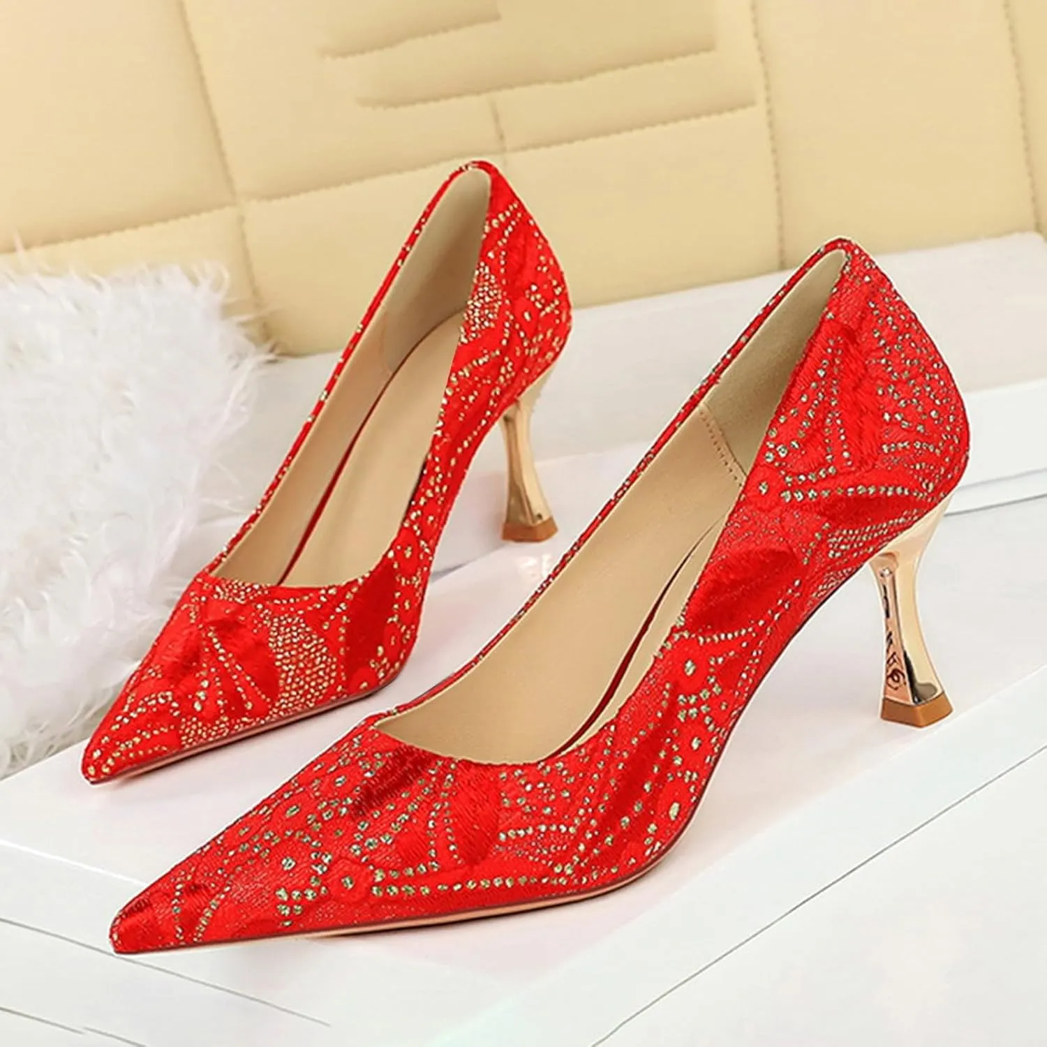 Women Sandal Stiletto Heel Close Pointed Toe Sandal Summer Slip On Wedding Party Work Pumps Comfort Casual Shoes