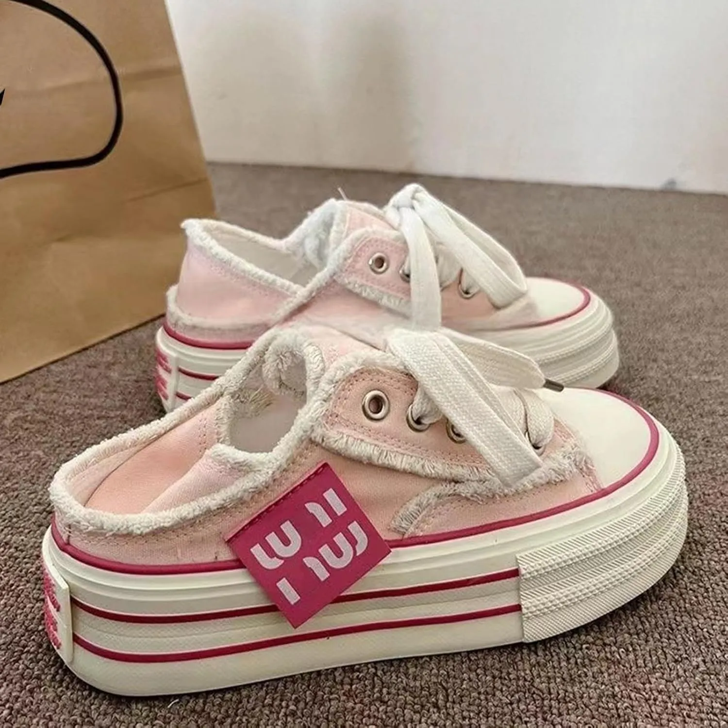 Women Slip On Canvas Mule Sneakers Comfortable Platform Shoes for Walking Errands Travel Breathable Casual Loafers Indoor Outdoor Wear