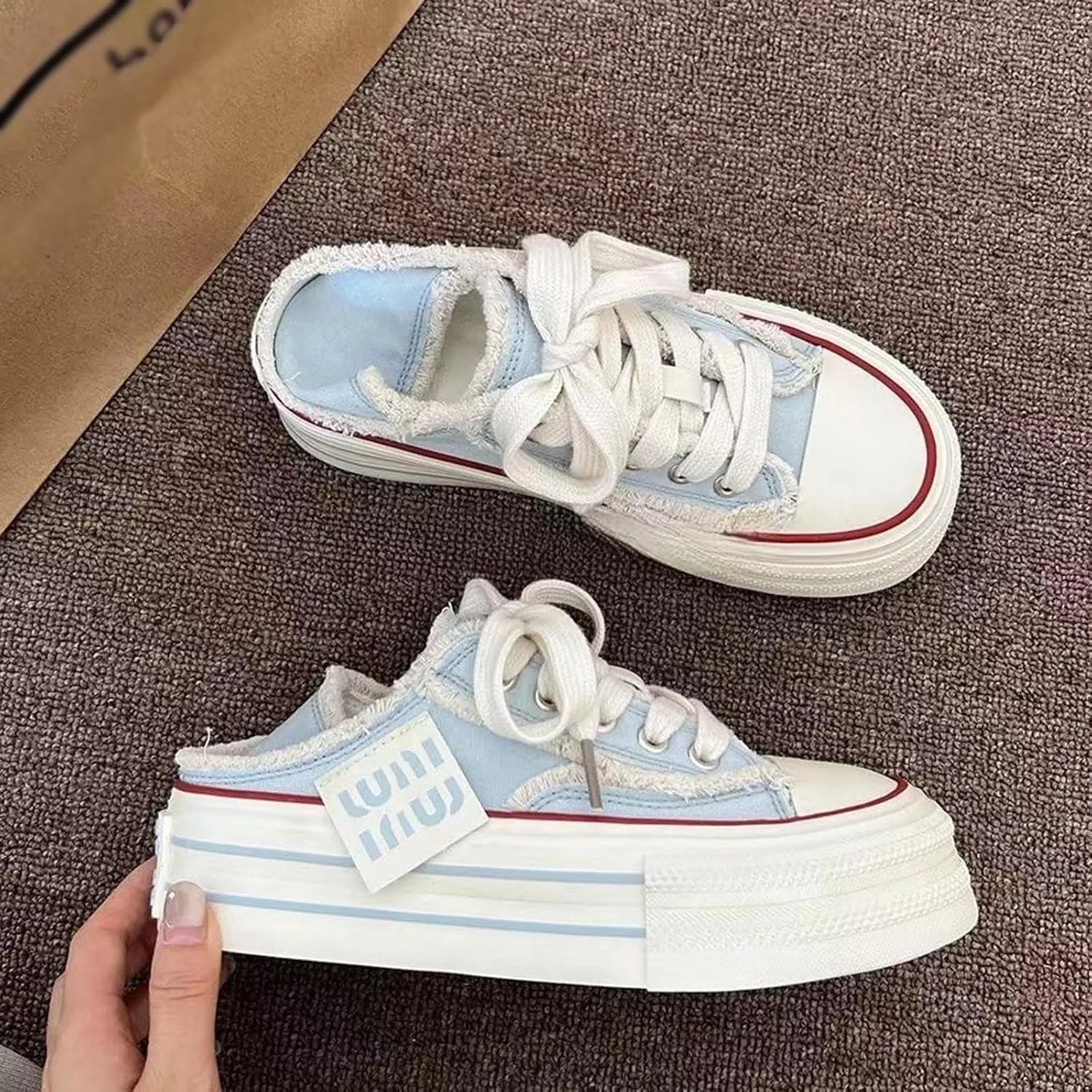 Women Slip On Canvas Mule Sneakers Comfortable Platform Shoes for Walking Errands Travel Breathable Casual Loafers Indoor Outdoor Wear