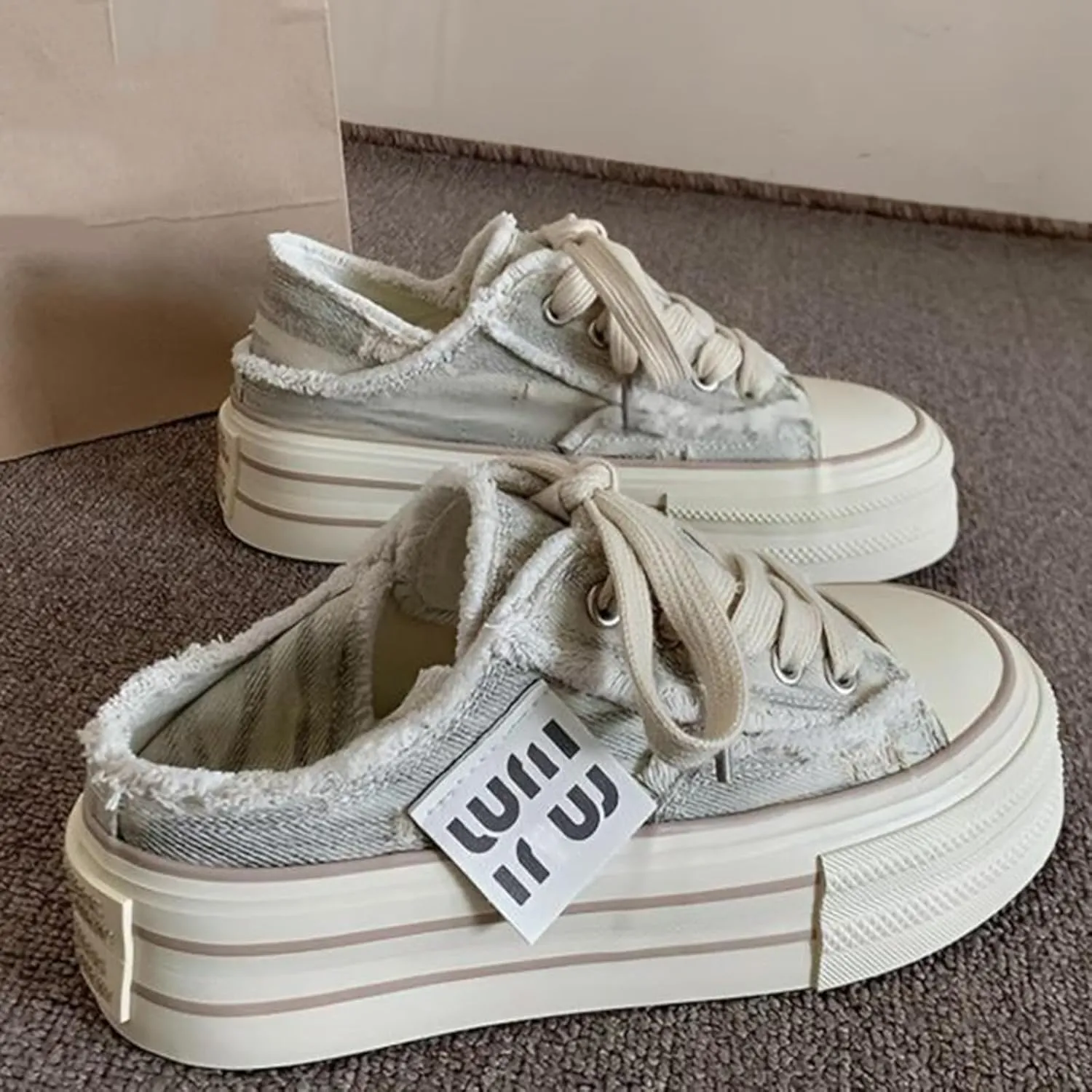 Women Slip On Canvas Mule Sneakers Comfortable Platform Shoes for Walking Errands Travel Breathable Casual Loafers Indoor Outdoor Wear