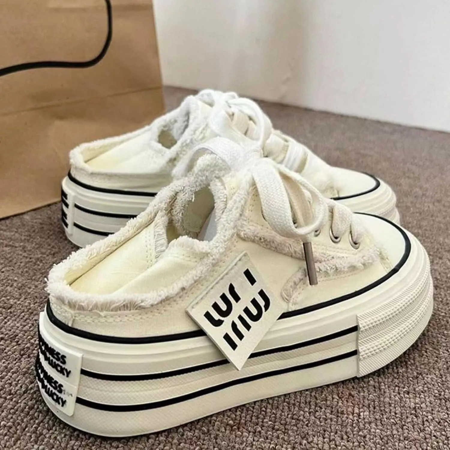 Women Slip On Canvas Mule Sneakers Comfortable Platform Shoes for Walking Errands Travel Breathable Casual Loafers Indoor Outdoor Wear
