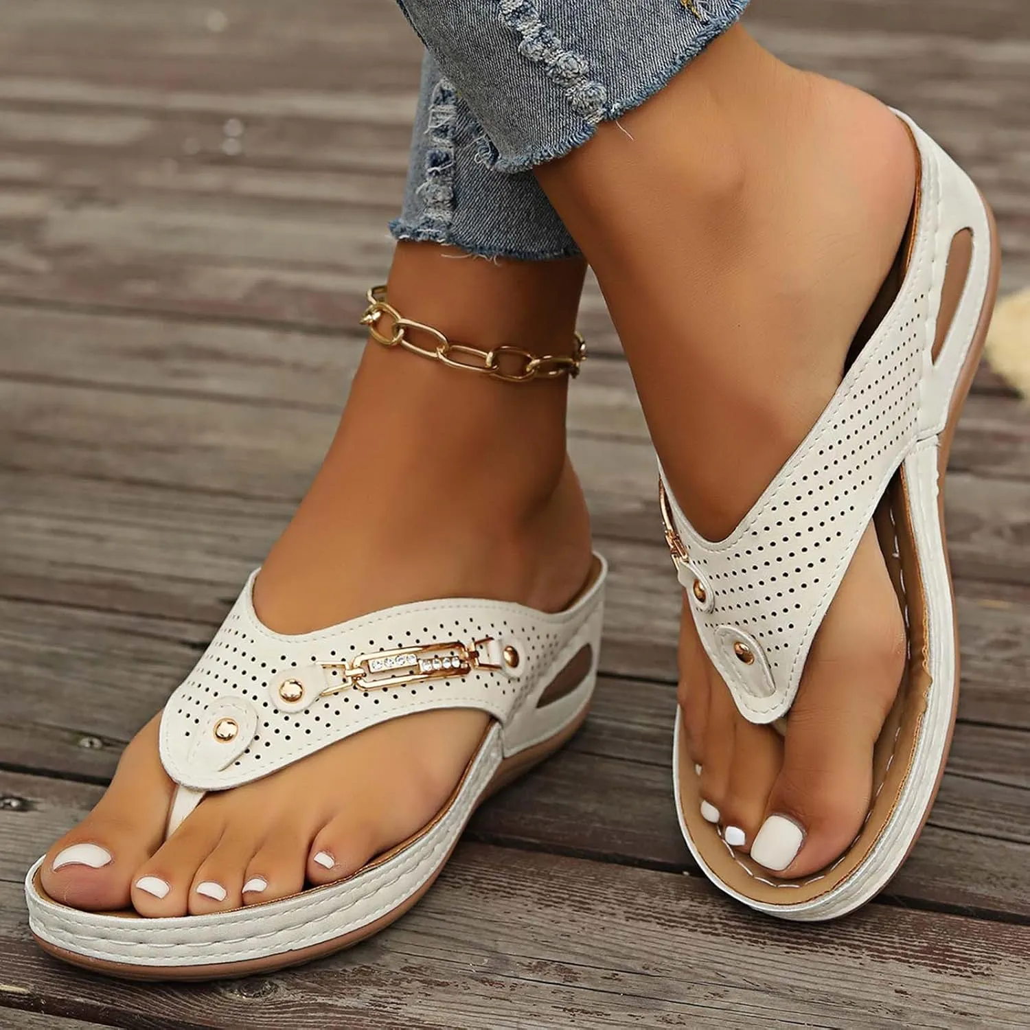 Women Summer Wedge Sandals Comfortable Orthopedic Flip Flops Slippers Low Heel Wedges Flip-Flops Clip Toe Slides