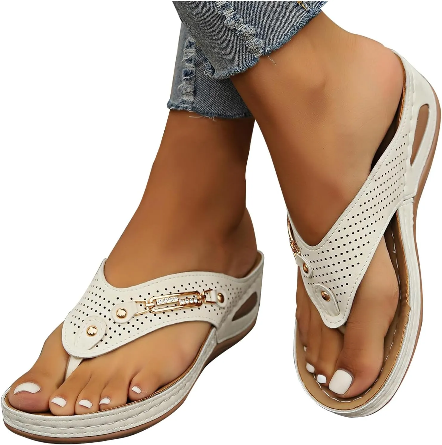 Women Summer Wedge Sandals Comfortable Orthopedic Flip Flops Slippers Low Heel Wedges Flip-Flops Clip Toe Slides