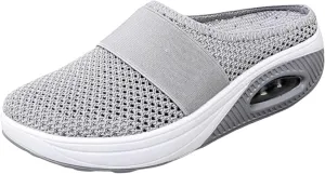 Women's Air Cushion Slip-On Sandals Mesh Orthopedic Diabetic Walking Shoes Breathable Arch Support Shoe Lightweight Platform Sandal Summer Wedge Backless Slippers Casual Mules Sneakers