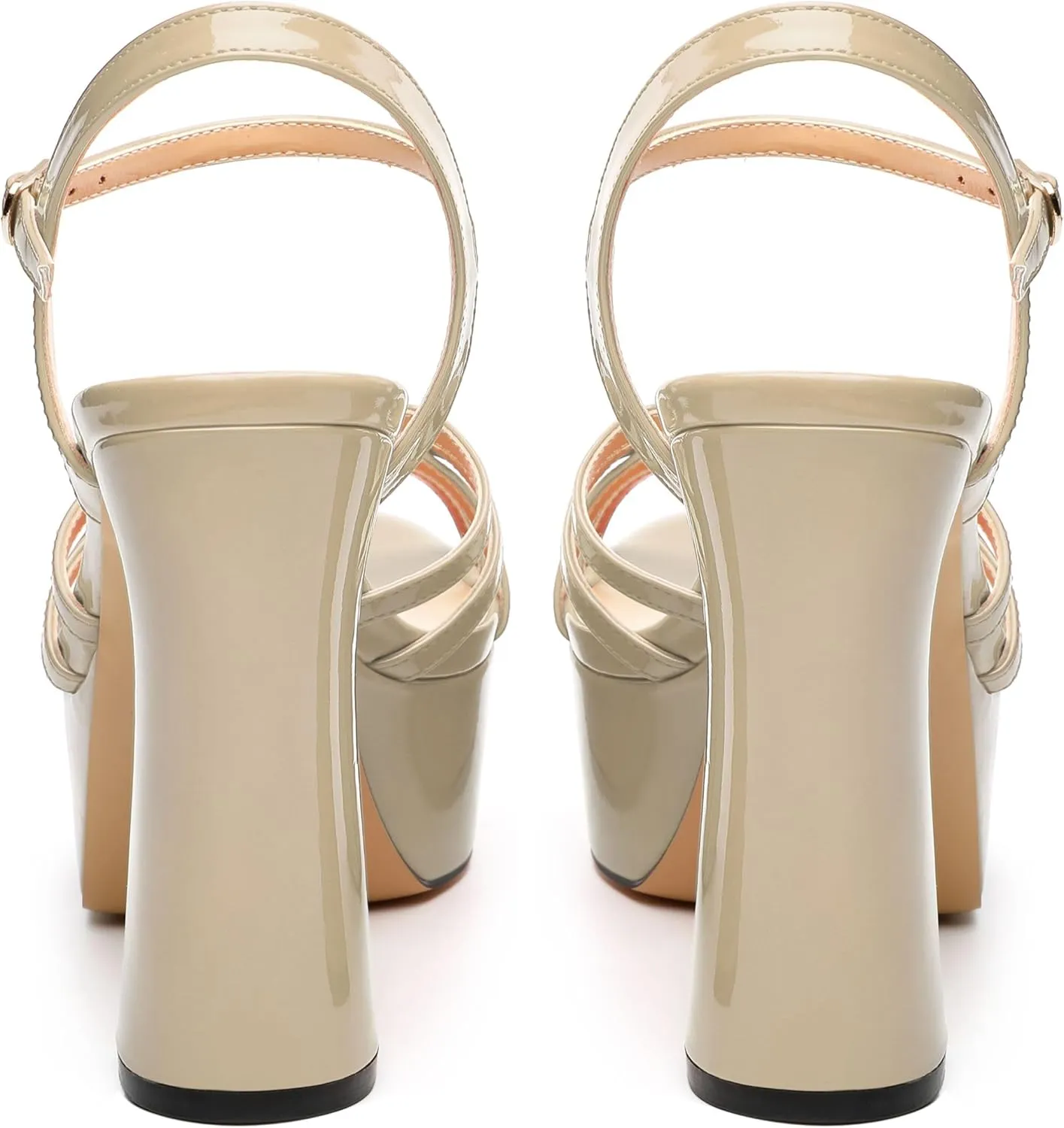 Womens Ankle Buckle Strap Round Open Toe Summer Slingback Block High Heel Platforms Sandals Heeled Wedding Party Prom Evening Dress Sandal Shoes 4.7"