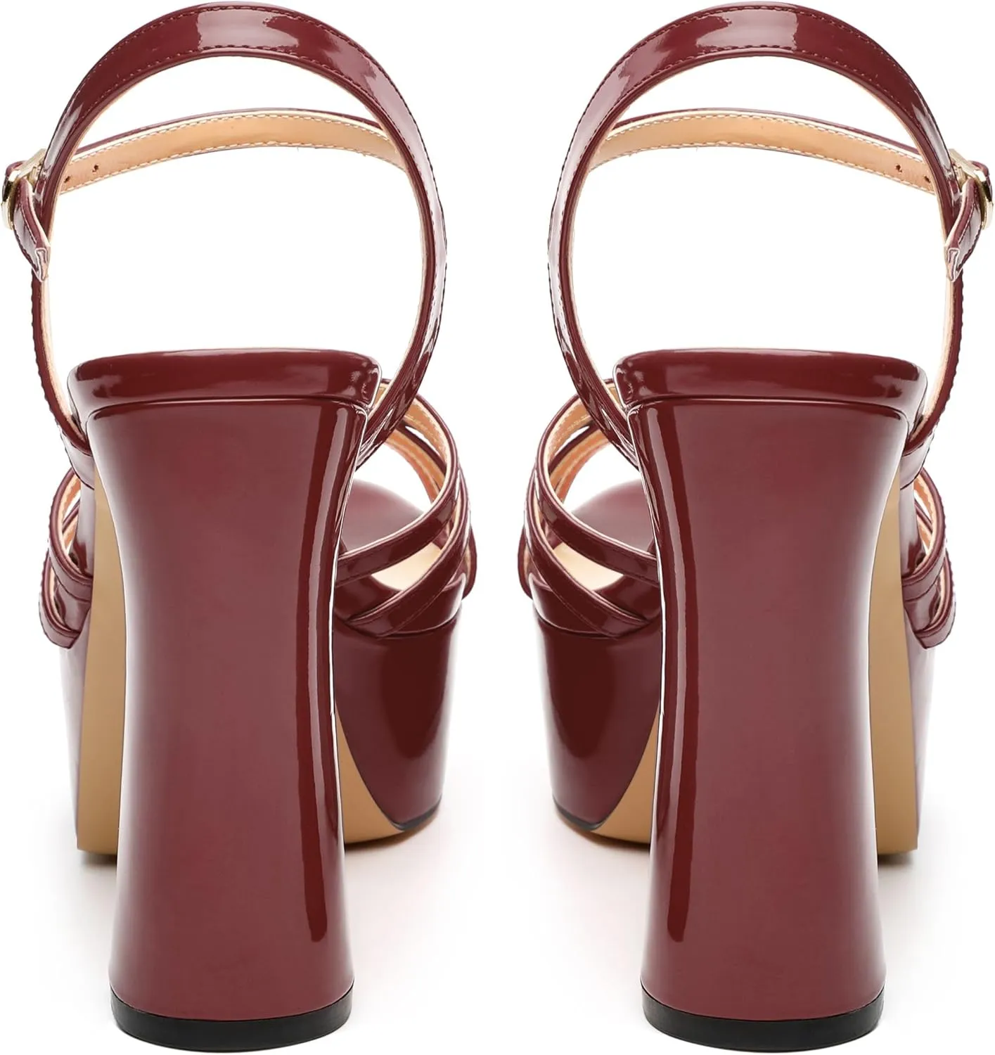 Womens Ankle Buckle Strap Round Open Toe Summer Slingback Block High Heel Platforms Sandals Heeled Wedding Party Prom Evening Dress Sandal Shoes 4.7"