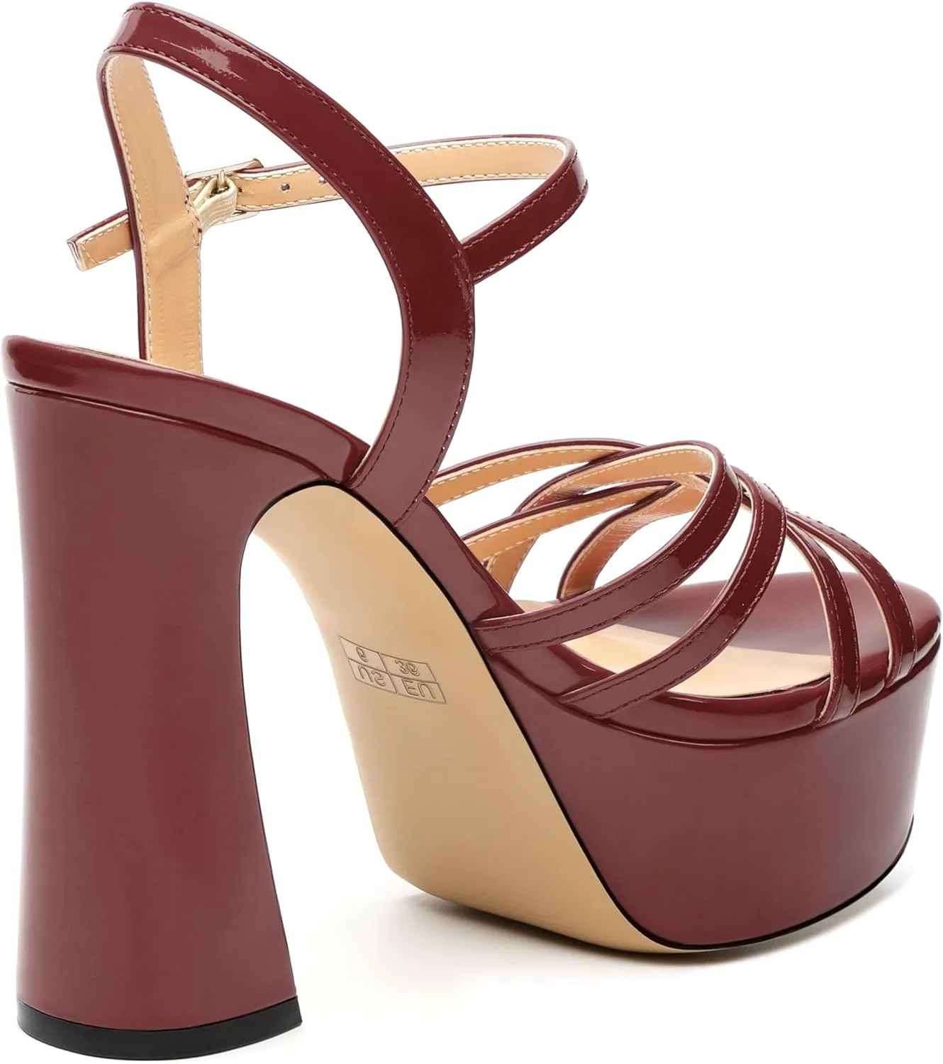 Womens Ankle Buckle Strap Round Open Toe Summer Slingback Block High Heel Platforms Sandals Heeled Wedding Party Prom Evening Dress Sandal Shoes 4.7"