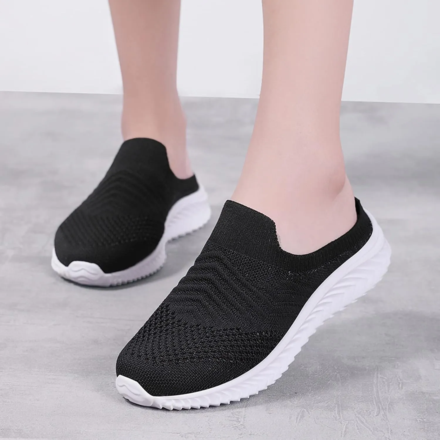 Women's Backless Slip on Mesh Sneakers Shoes Walking Shoes Women Slip On Black Casual Shoes White Platform Sneakers Steel Toe Tennis Shoe Loafers Casual Slip On