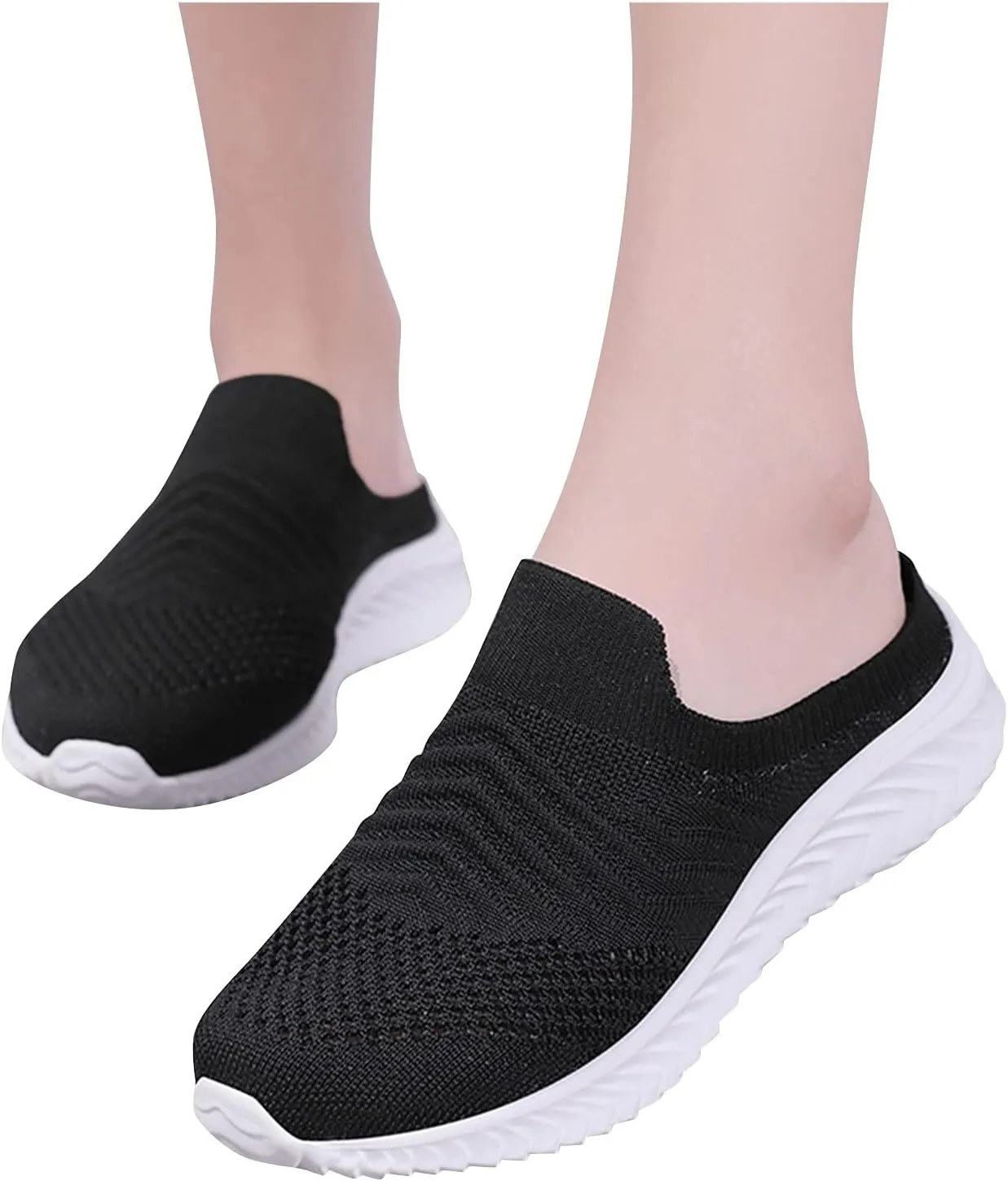 Women's Backless Slip on Mesh Sneakers Shoes Walking Shoes Women Slip On Black Casual Shoes White Platform Sneakers Steel Toe Tennis Shoe Loafers Casual Slip On