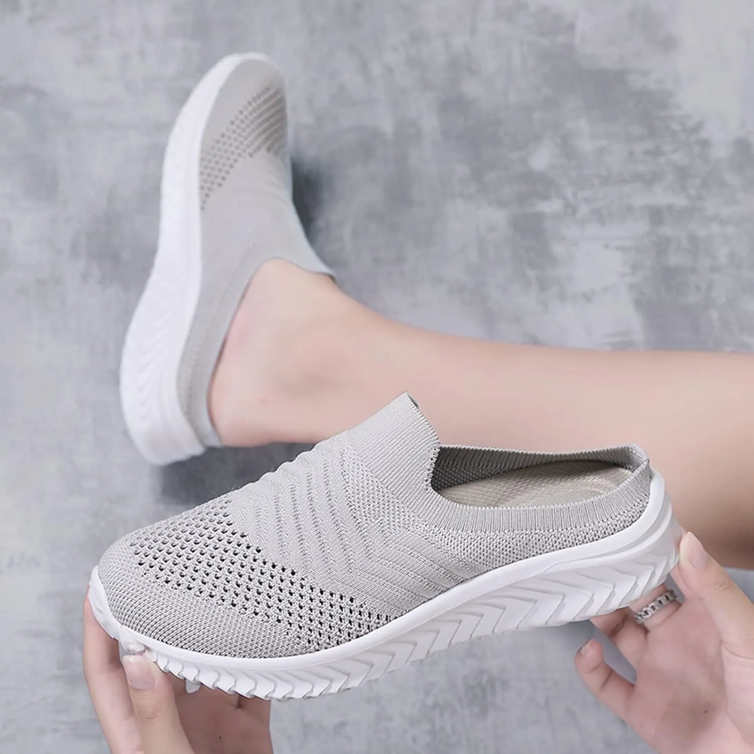 Women's Backless Slip on Mesh Sneakers Shoes Walking Shoes Women Slip On Black Casual Shoes White Platform Sneakers Steel Toe Tennis Shoe Loafers Casual Slip On