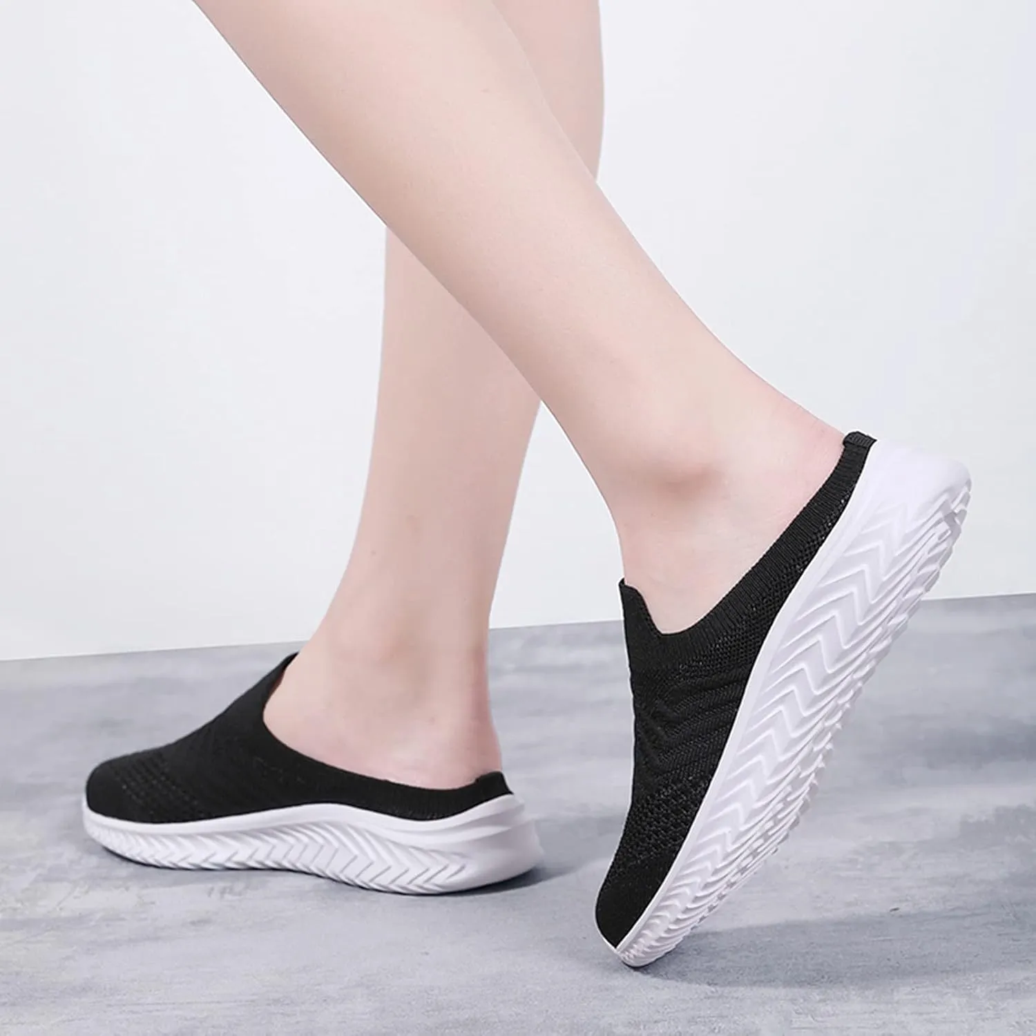 Women's Backless Slip on Mesh Sneakers Shoes Walking Shoes Women Slip On Black Casual Shoes White Platform Sneakers Steel Toe Tennis Shoe Loafers Casual Slip On