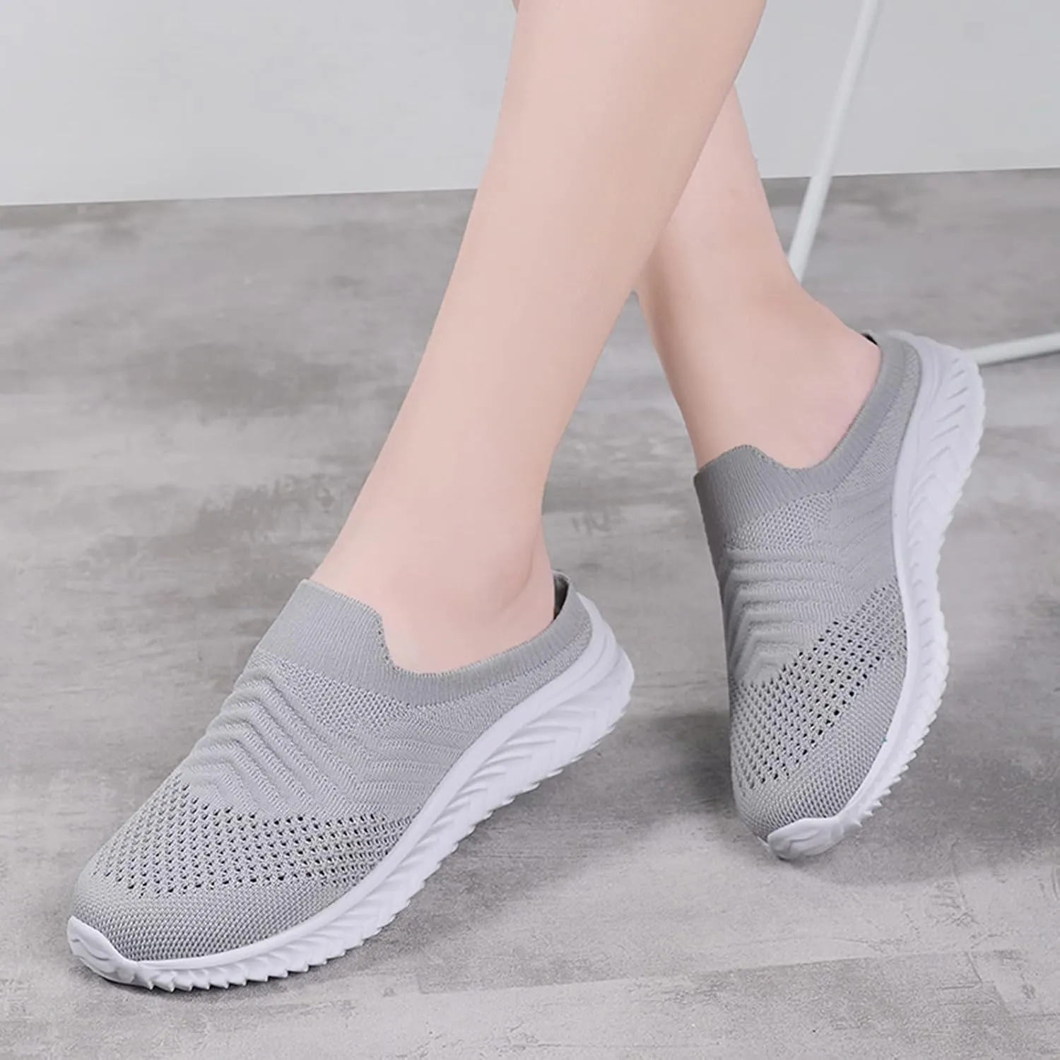 Women's Backless Slip on Mesh Sneakers Shoes Walking Shoes Women Slip On Black Casual Shoes White Platform Sneakers Steel Toe Tennis Shoe Loafers Casual Slip On