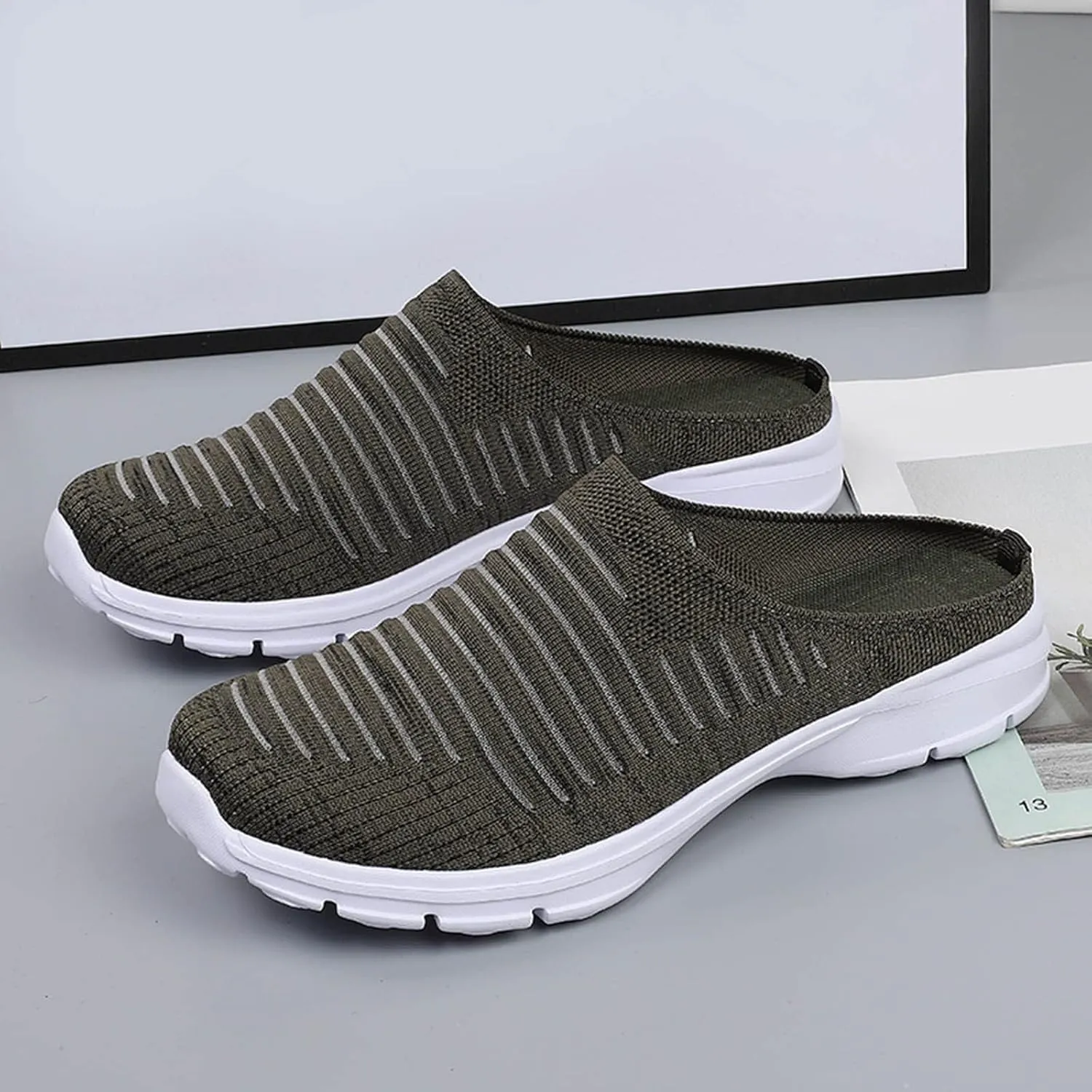Womens Backless Sneakers Mesh Slip-on Mule Shoes Tennis Shoes Womens High Top Casual Shoes Women Shoes Sneakers Slip On Tennis Shoe Loafers Casual Slip On
