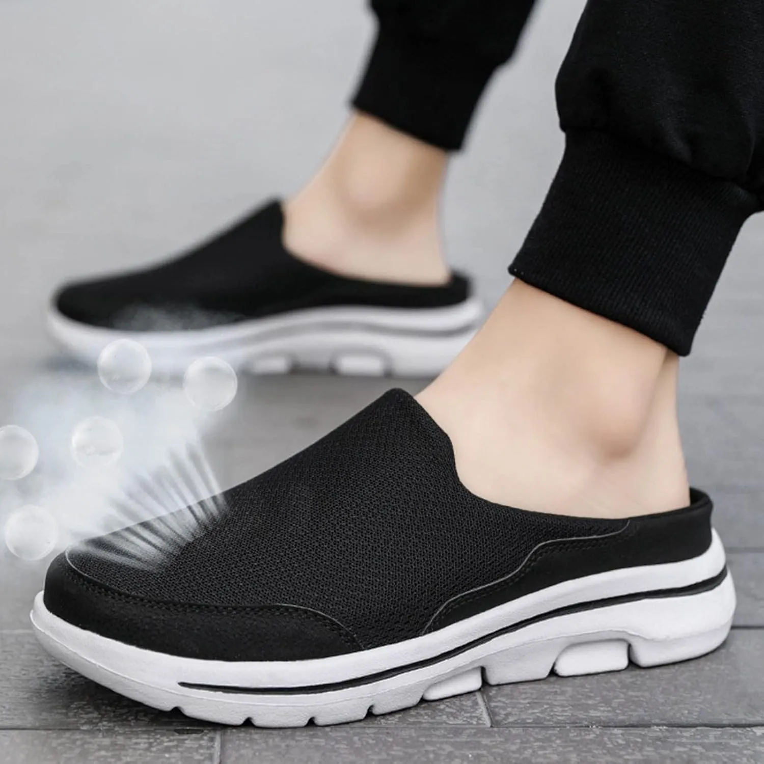 Womens Backless Sneakers Mesh Slip-on Mule Shoes Womens Running Shoes Wide Dress Casual Shoes Fashion Sneakers Waterproof Tennis Shoe Cross Trainer Shoe