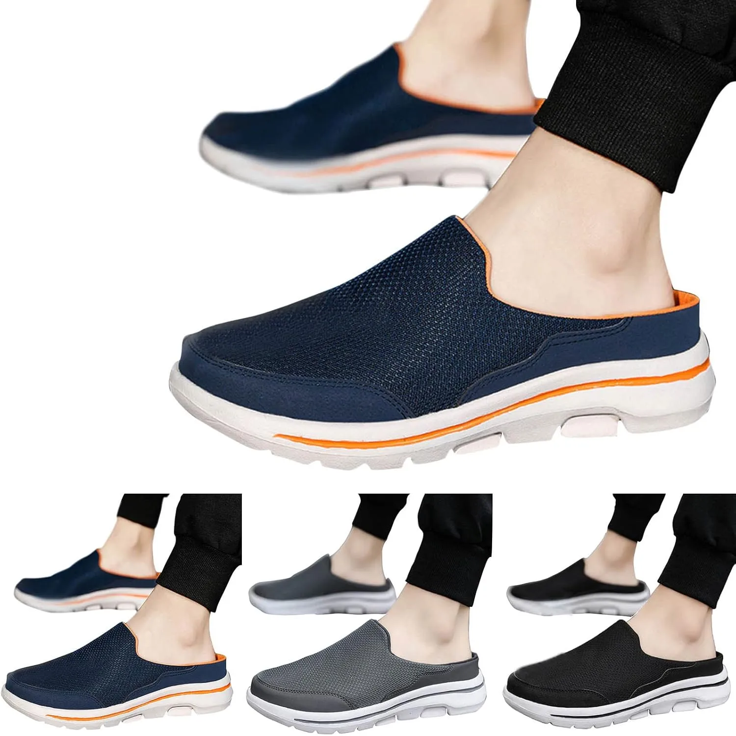 Womens Backless Sneakers Mesh Slip-on Mule Shoes Womens Running Shoes Wide Dress Casual Shoes Fashion Sneakers Waterproof Tennis Shoe Cross Trainer Shoe