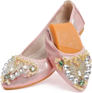 Women's Ballet Flat Shoes - Cute Rhinestones Bow Wedding Flats Slip on Flats for Women Comfort