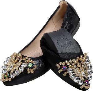 Women's Ballet Flat Shoes - Cute Rhinestones Bow Wedding Flats Slip on Flats for Women Comfort