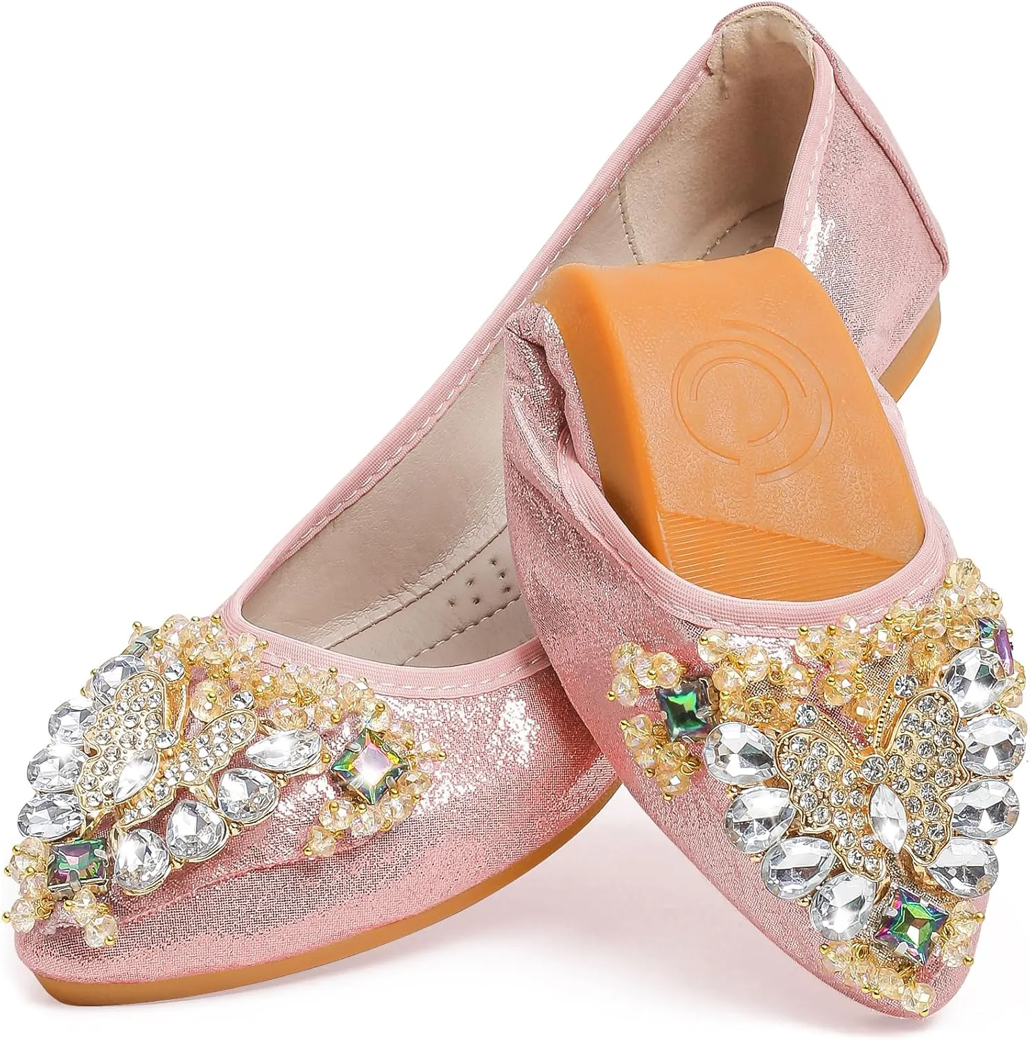 Women's Ballet Flat Shoes - Cute Rhinestones Bow Wedding Flats Slip on Flats for Women Comfort