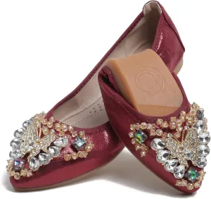 Women's Ballet Flat Shoes - Cute Rhinestones Bow Wedding Flats Slip on Flats for Women Comfort